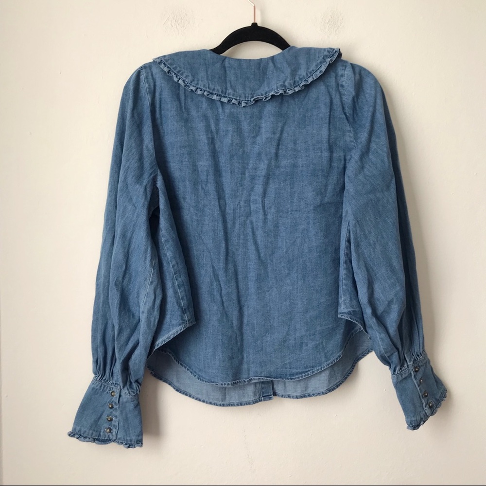 Free People Denim Ruffle Top - Picture 4 of 7